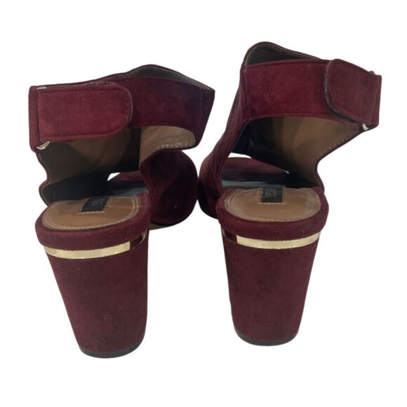 Kensie Elmira Red Wine Suede Open-Toe Block Heel With Gold Accent Sz 7 Comfort F - Picture 3 of 5